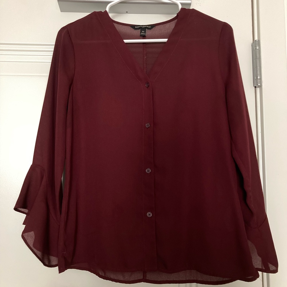 Banana Republic Burgundy Bell Sleeve Blouse